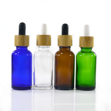Sample Package Wholesale Luxury Unique Bamboo Empty Frosted Matte Cosmeti Essence Essential Oil Dropper Lids Glass Bottles Set